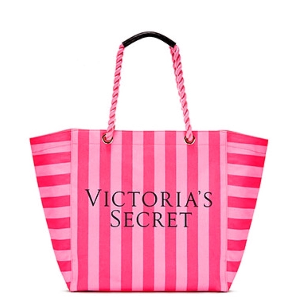Victoria Secret pink stripe canvas tote - Picture 1 of 2